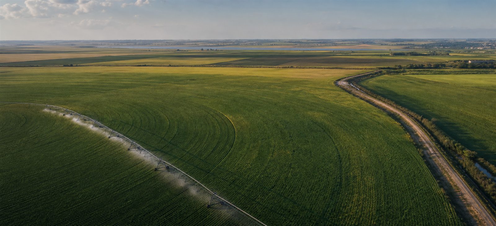 Vista aérea de uma grande exploração agrícola irrigada