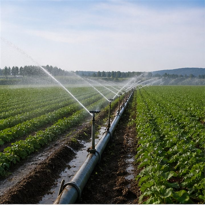 Sistema profissional de rega em campo agrícola